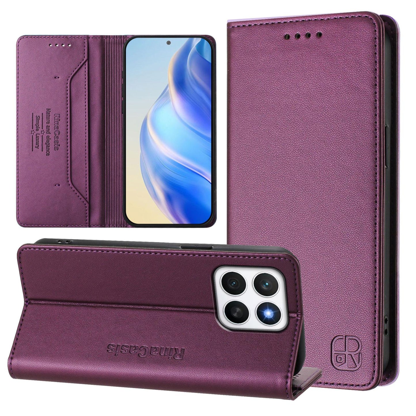 Honor X8c 4G Dual-Folded Magnetic Suction RFID Blocking PU Leather Wallet Phone Case with Card Slots, Cash Pocket, Kickstand, Full Protective Flip Cover