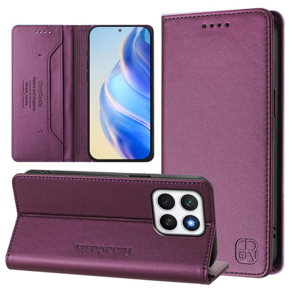 Honor X8c 4G Dual-Folded Magnetic Suction RFID Blocking PU Leather Wallet Phone Case with Card Slots, Cash Pocket, Kickstand, Full Protective Flip Cover