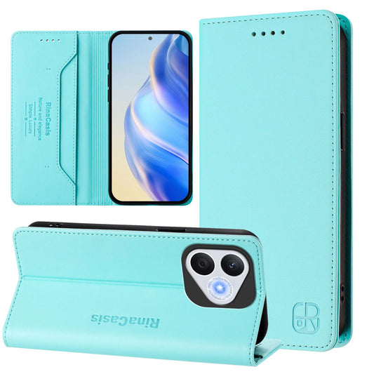 Honor 400 Lite Dual-Folded Magnetic Suction RFID Blocking PU Leather Wallet Phone Case with Card Slots, Cash Pocket, Kickstand, Full Protective Flip Cover
