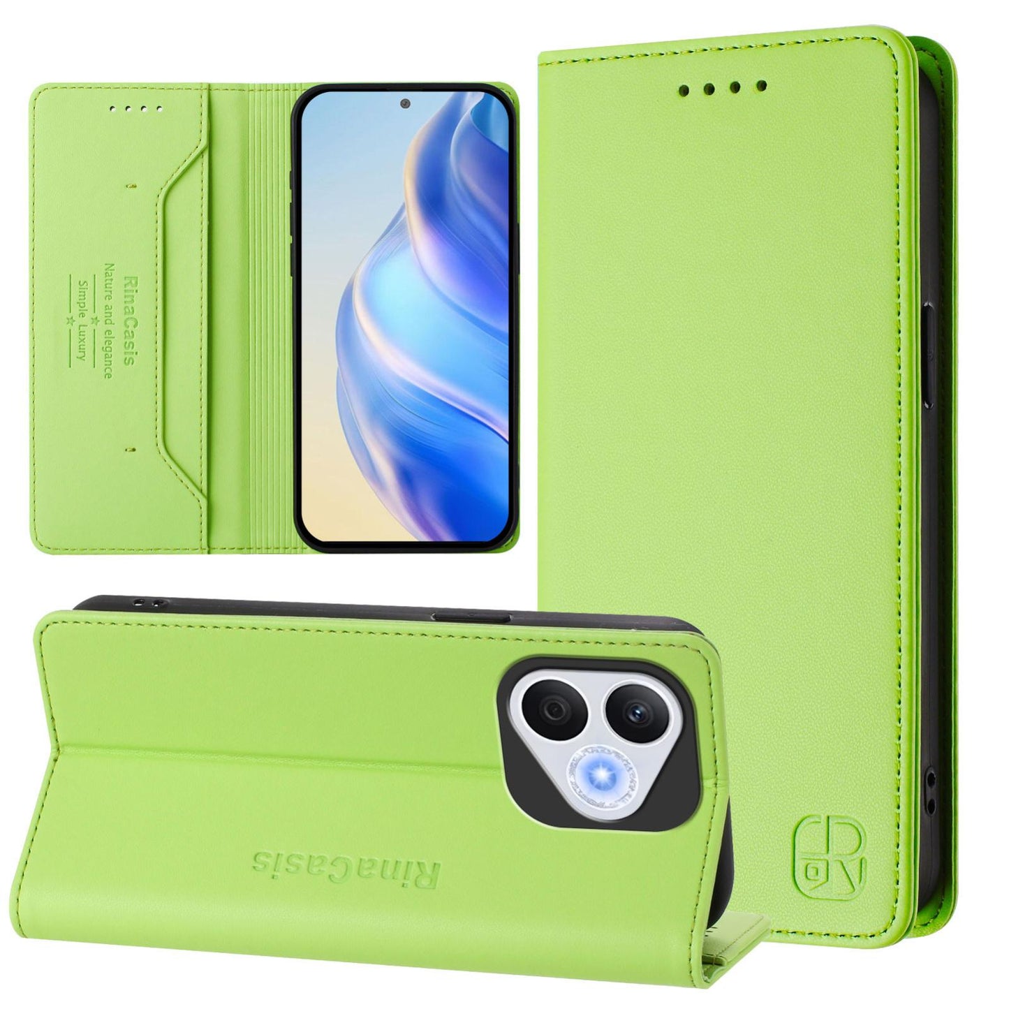 Honor 400 Lite Dual-Folded Magnetic Suction RFID Blocking PU Leather Wallet Phone Case with Card Slots, Cash Pocket, Kickstand, Full Protective Flip Cover