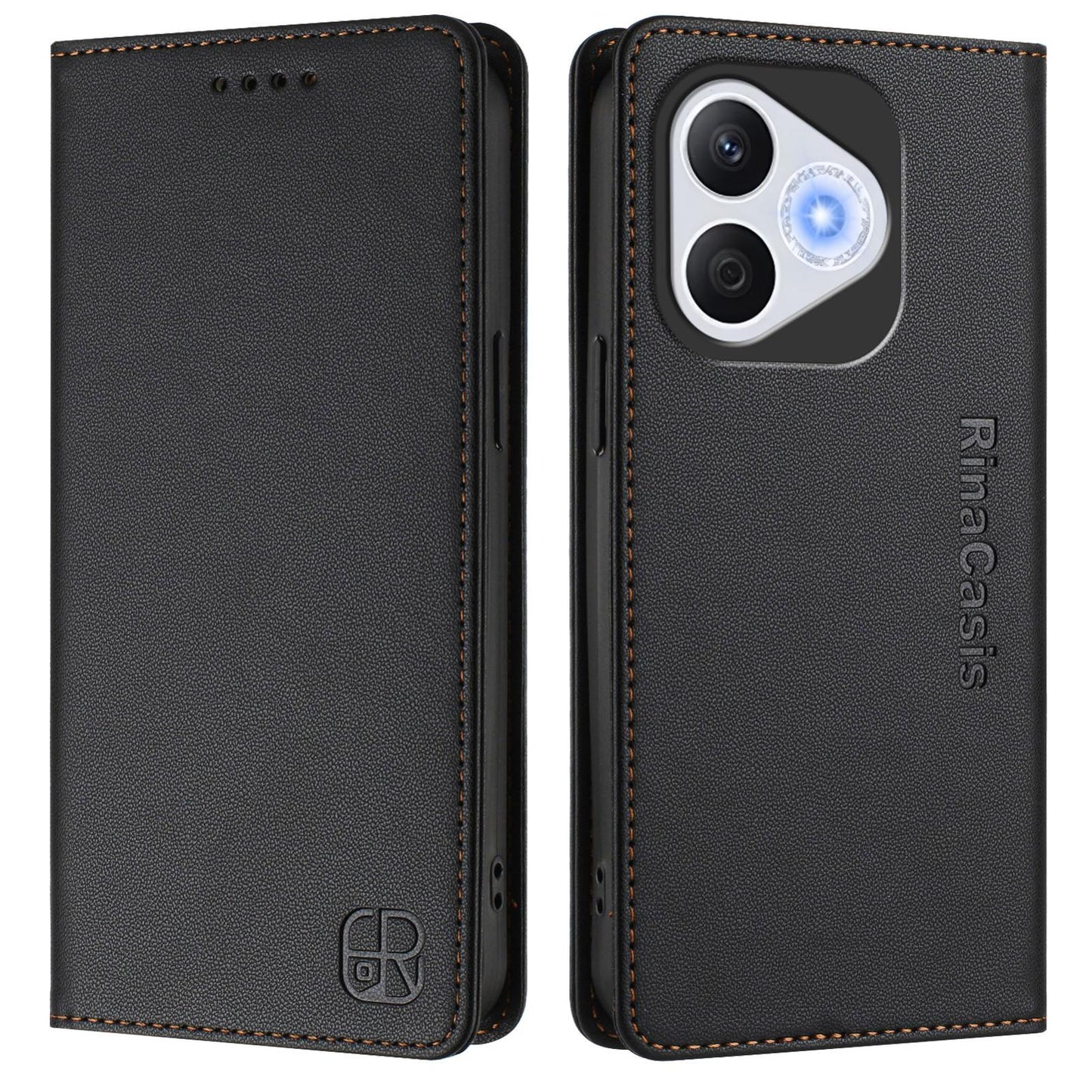 Honor 400 Lite Dual-Folded Magnetic Suction RFID Blocking PU Leather Wallet Phone Case with Card Slots, Cash Pocket, Kickstand, Full Protective Flip Cover