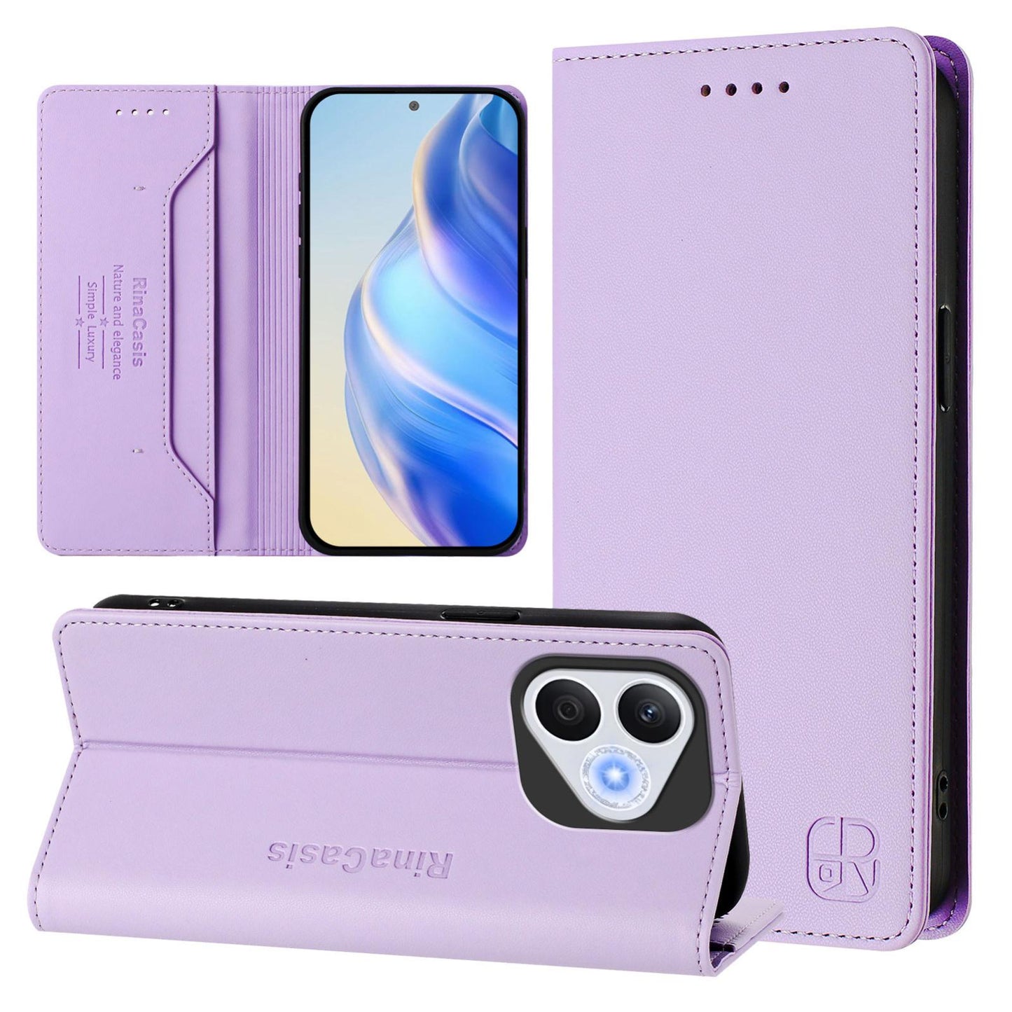 Honor 400 Lite Dual-Folded Magnetic Suction RFID Blocking PU Leather Wallet Phone Case with Card Slots, Cash Pocket, Kickstand, Full Protective Flip Cover