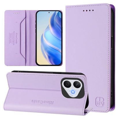 Honor 400 Lite Dual-Folded Magnetic Suction RFID Blocking PU Leather Wallet Phone Case with Card Slots, Cash Pocket, Kickstand, Full Protective Flip Cover