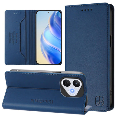 Honor 400 Lite Dual-Folded Magnetic Suction RFID Blocking PU Leather Wallet Phone Case with Card Slots, Cash Pocket, Kickstand, Full Protective Flip Cover