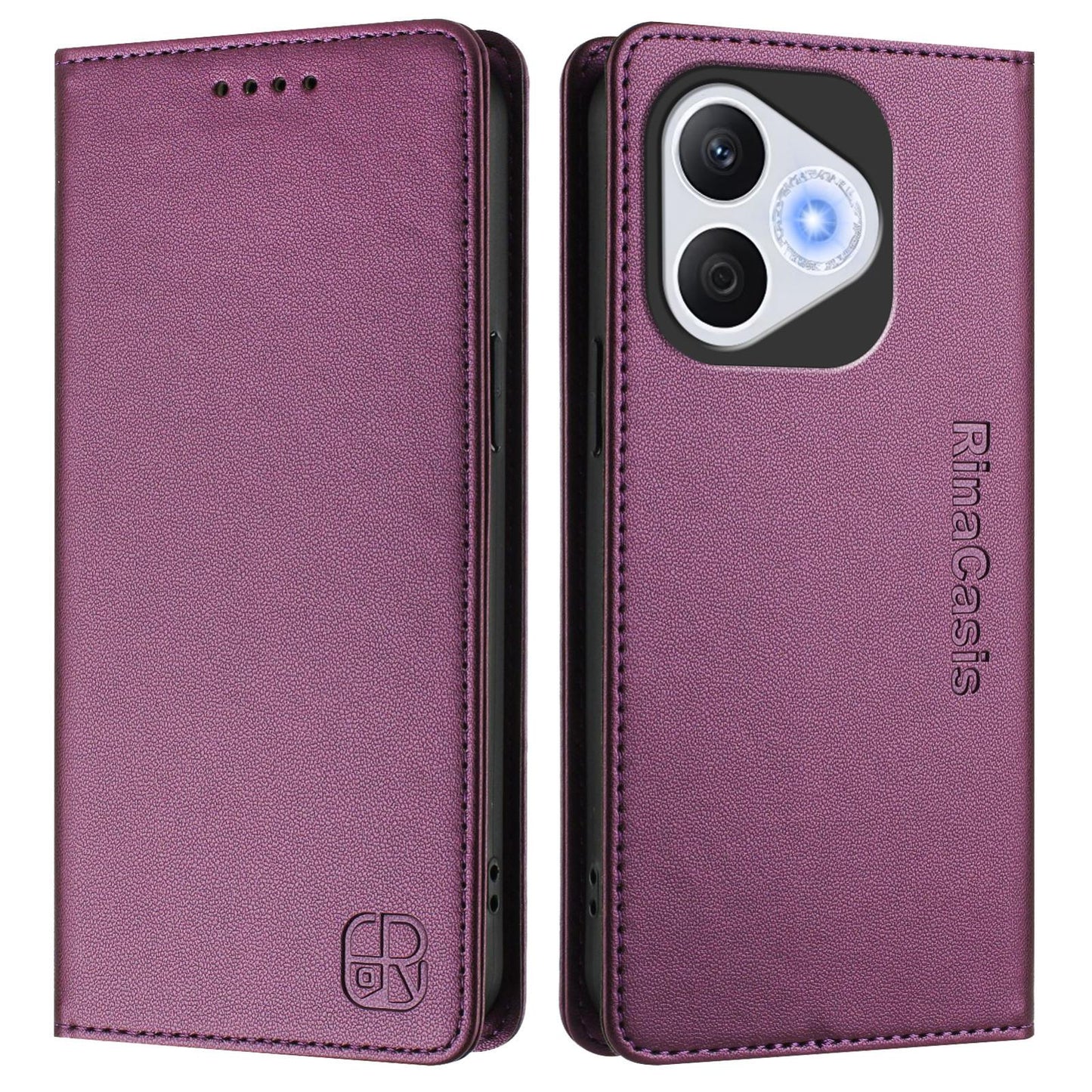 Honor 400 Lite Dual-Folded Magnetic Suction RFID Blocking PU Leather Wallet Phone Case with Card Slots, Cash Pocket, Kickstand, Full Protective Flip Cover