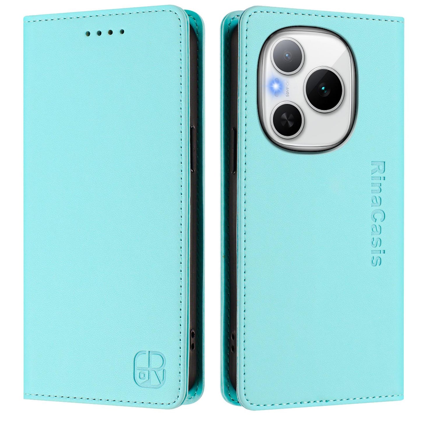 Honor Power Dual-Folded Magnetic Suction RFID Blocking PU Leather Wallet Phone Case with Card Slots, Cash Pocket, Kickstand, Full Protective Flip Cover