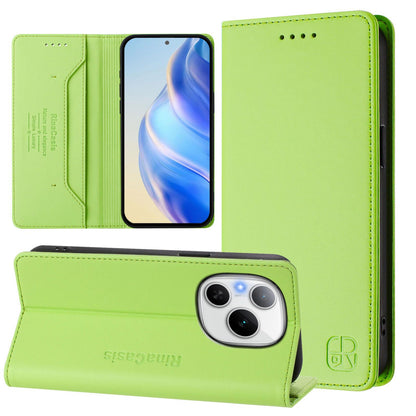 Honor Power Dual-Folded Magnetic Suction RFID Blocking PU Leather Wallet Phone Case with Card Slots, Cash Pocket, Kickstand, Full Protective Flip Cover
