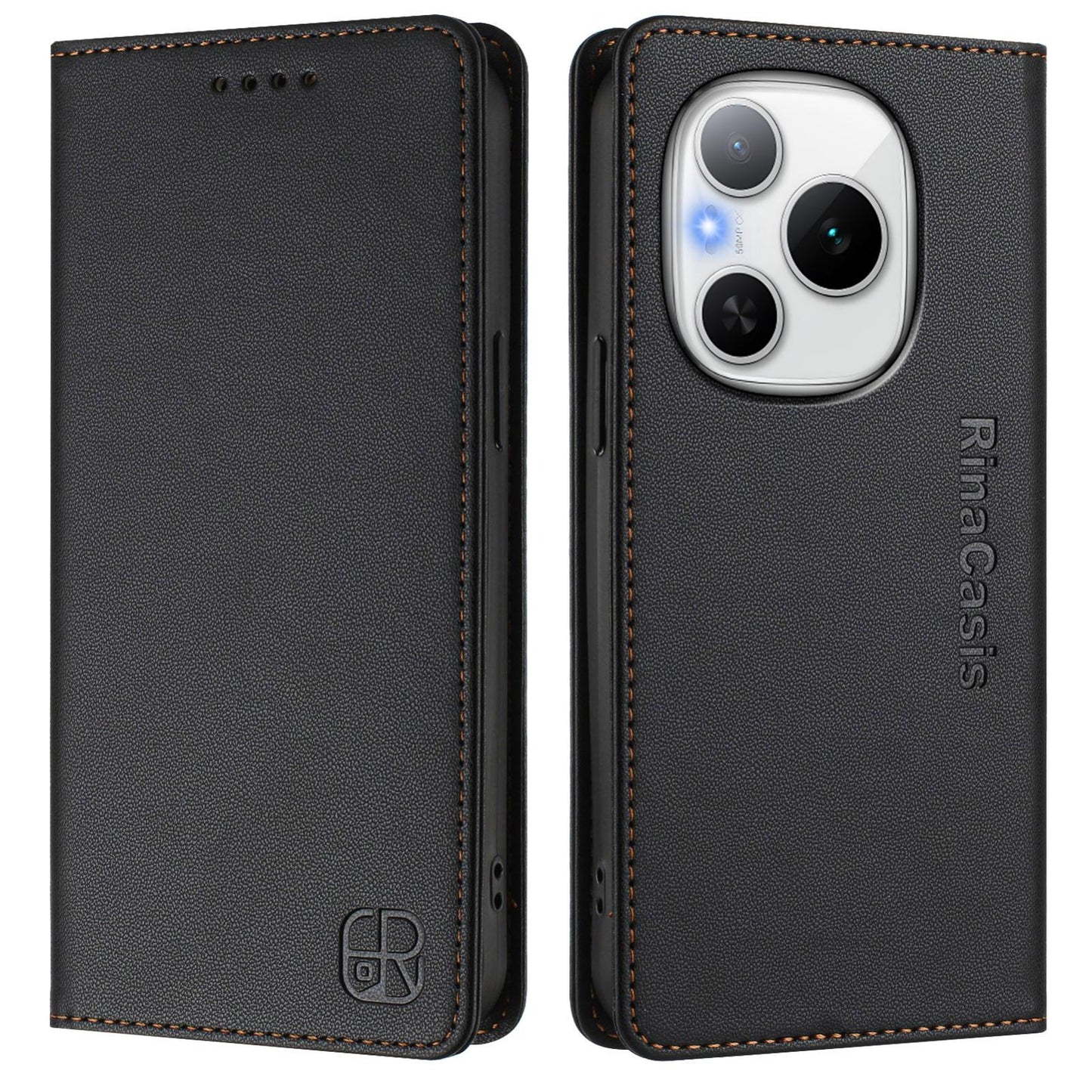 Honor Power Dual-Folded Magnetic Suction RFID Blocking PU Leather Wallet Phone Case with Card Slots, Cash Pocket, Kickstand, Full Protective Flip Cover
