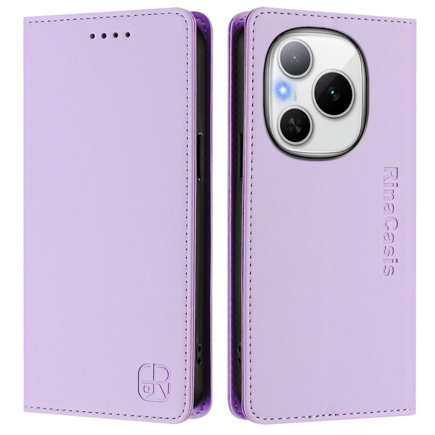 Honor Power Dual-Folded Magnetic Suction RFID Blocking PU Leather Wallet Phone Case with Card Slots, Cash Pocket, Kickstand, Full Protective Flip Cover