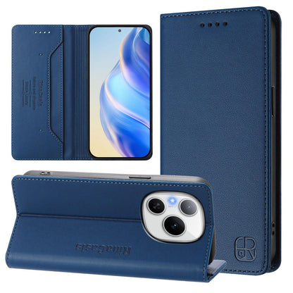 Honor Power Dual-Folded Magnetic Suction RFID Blocking PU Leather Wallet Phone Case with Card Slots, Cash Pocket, Kickstand, Full Protective Flip Cover