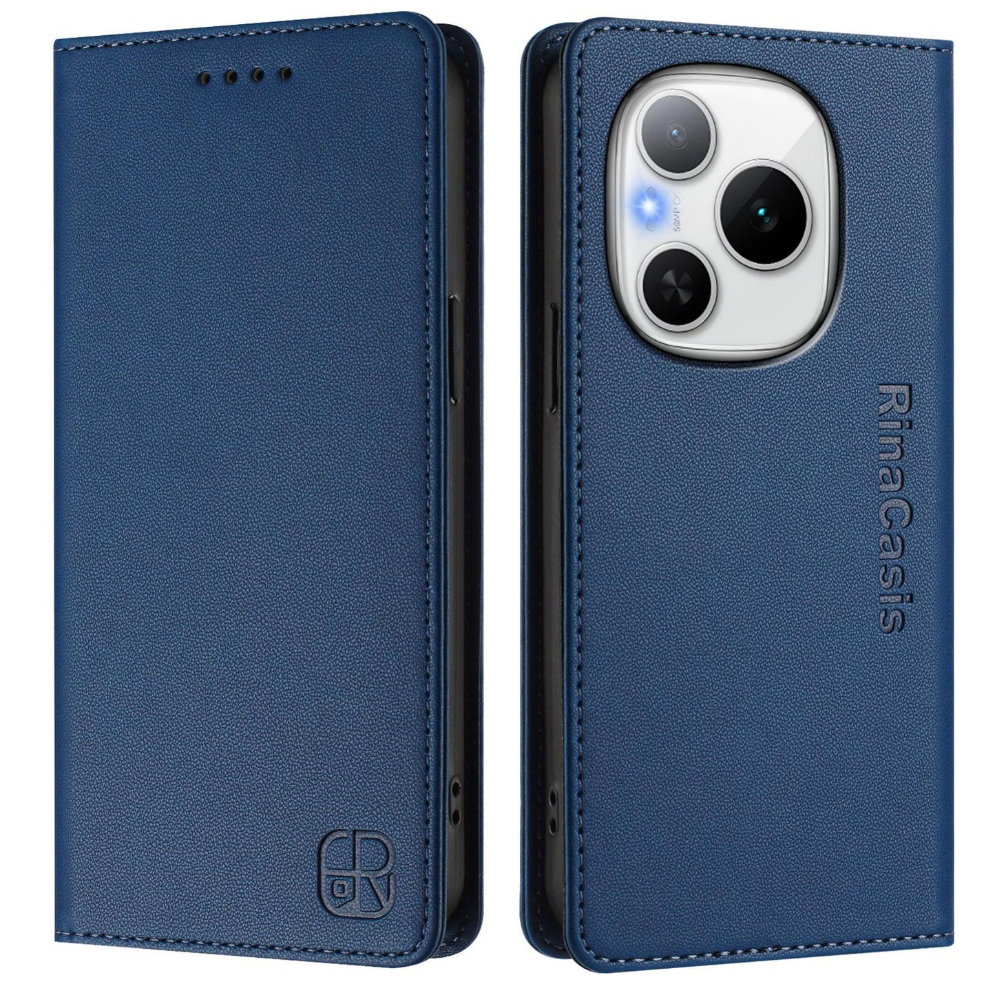 Honor Power Dual-Folded Magnetic Suction RFID Blocking PU Leather Wallet Phone Case with Card Slots, Cash Pocket, Kickstand, Full Protective Flip Cover