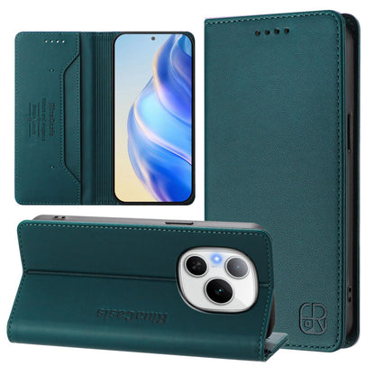 Honor Power Dual-Folded Magnetic Suction RFID Blocking PU Leather Wallet Phone Case with Card Slots, Cash Pocket, Kickstand, Full Protective Flip Cover