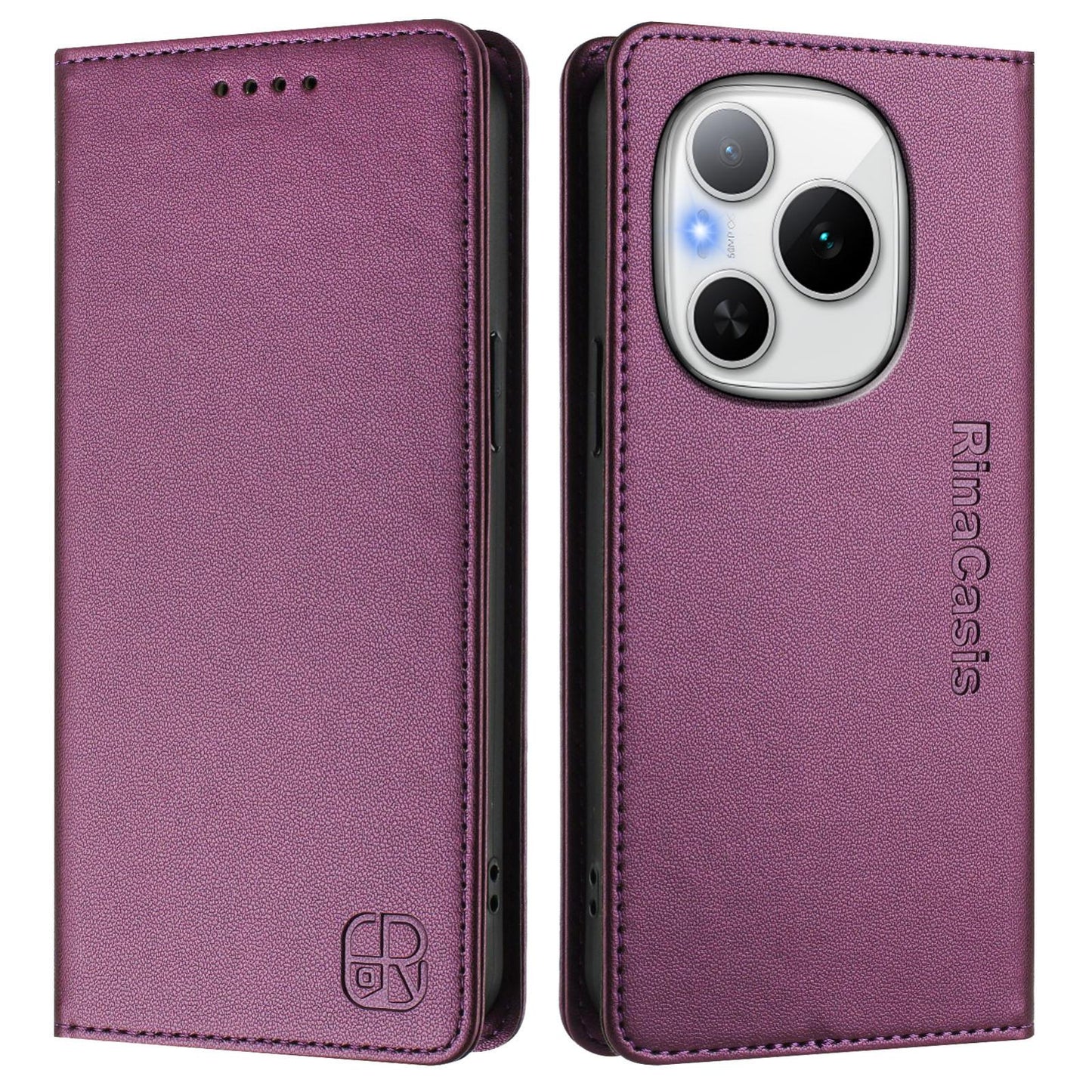 Honor Power Dual-Folded Magnetic Suction RFID Blocking PU Leather Wallet Phone Case with Card Slots, Cash Pocket, Kickstand, Full Protective Flip Cover