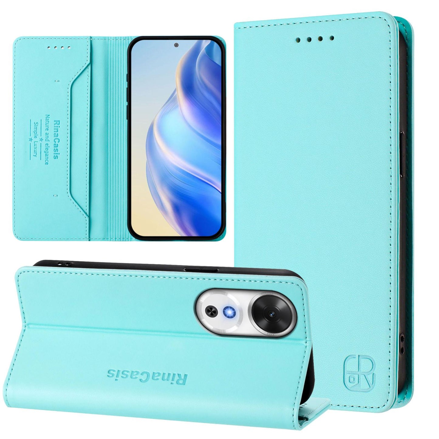 Honor Play 60 Dual-Folded Magnetic Suction RFID Blocking PU Leather Wallet Phone Case with Card Slots, Cash Pocket, Kickstand, Full Protective Flip Cover