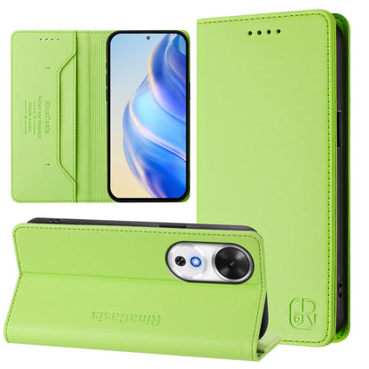 Honor Play 60 Dual-Folded Magnetic Suction RFID Blocking PU Leather Wallet Phone Case with Card Slots, Cash Pocket, Kickstand, Full Protective Flip Cover