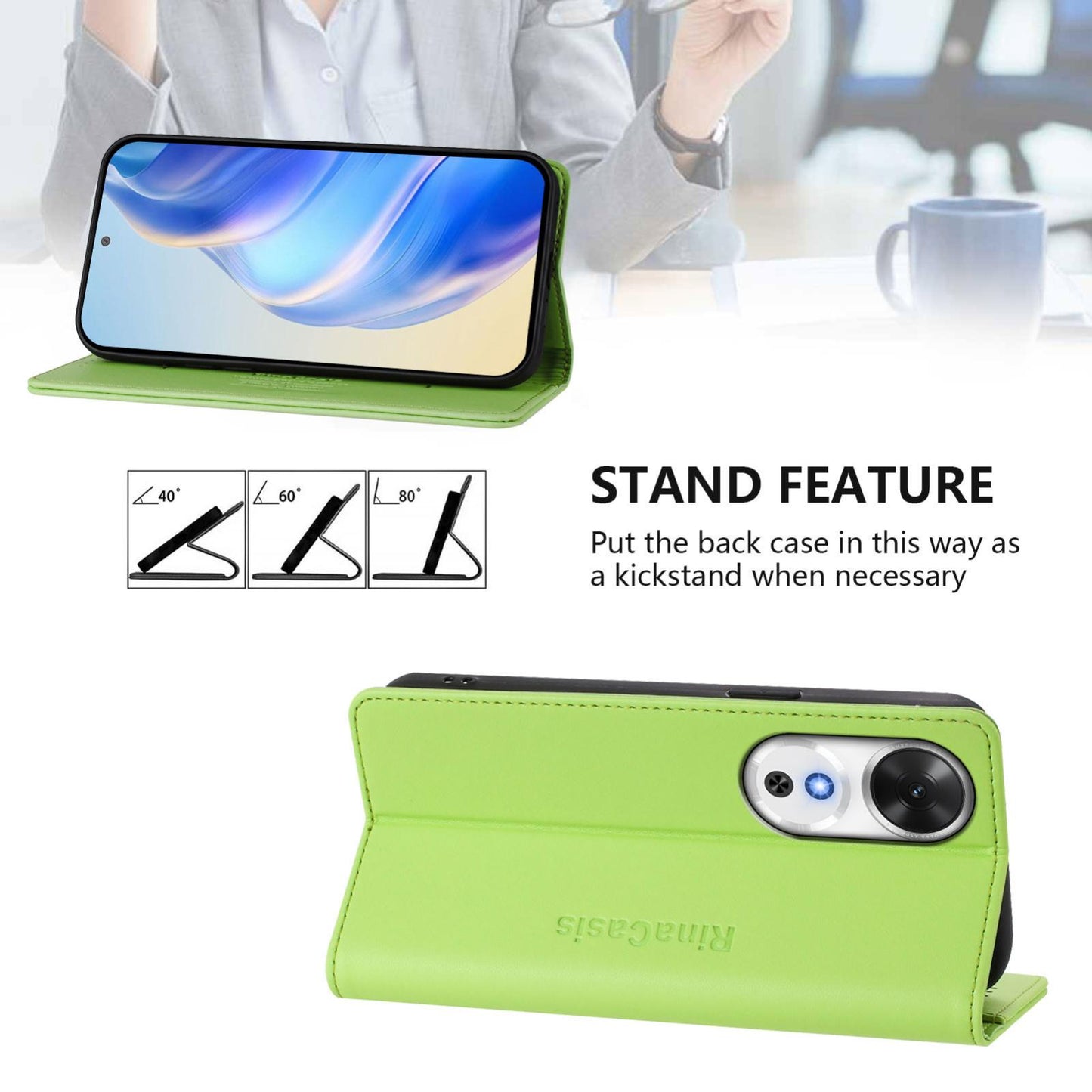 Honor Play 60 Dual-Folded Magnetic Suction RFID Blocking PU Leather Wallet Phone Case with Card Slots, Cash Pocket, Kickstand, Full Protective Flip Cover