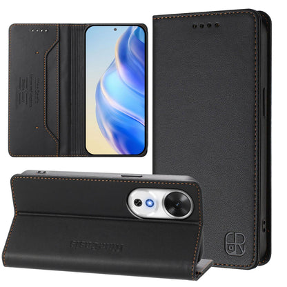 Honor Play 60 Dual-Folded Magnetic Suction RFID Blocking PU Leather Wallet Phone Case with Card Slots, Cash Pocket, Kickstand, Full Protective Flip Cover