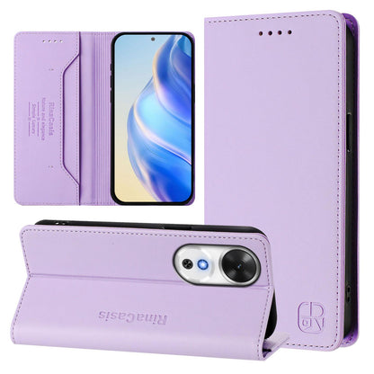 Honor Play 60 Dual-Folded Magnetic Suction RFID Blocking PU Leather Wallet Phone Case with Card Slots, Cash Pocket, Kickstand, Full Protective Flip Cover