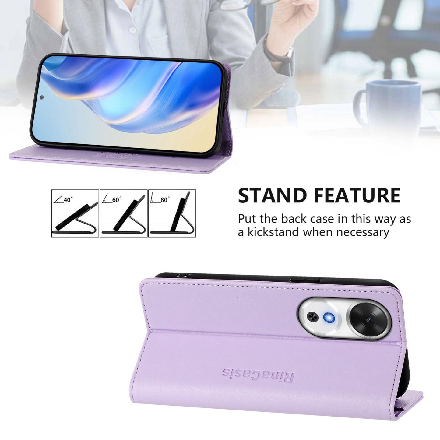 Honor Play 60 Dual-Folded Magnetic Suction RFID Blocking PU Leather Wallet Phone Case with Card Slots, Cash Pocket, Kickstand, Full Protective Flip Cover