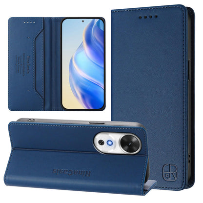 Honor Play 60 Dual-Folded Magnetic Suction RFID Blocking PU Leather Wallet Phone Case with Card Slots, Cash Pocket, Kickstand, Full Protective Flip Cover
