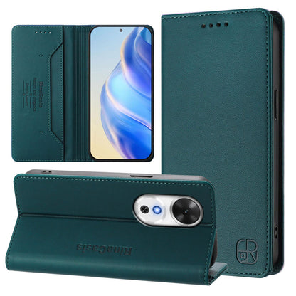 Honor Play 60 Dual-Folded Magnetic Suction RFID Blocking PU Leather Wallet Phone Case with Card Slots, Cash Pocket, Kickstand, Full Protective Flip Cover
