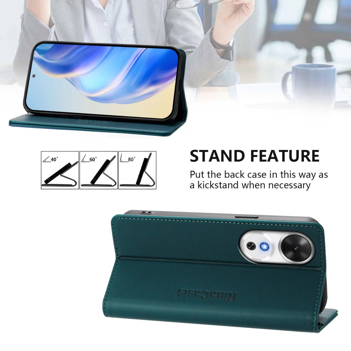Honor Play 60 Dual-Folded Magnetic Suction RFID Blocking PU Leather Wallet Phone Case with Card Slots, Cash Pocket, Kickstand, Full Protective Flip Cover