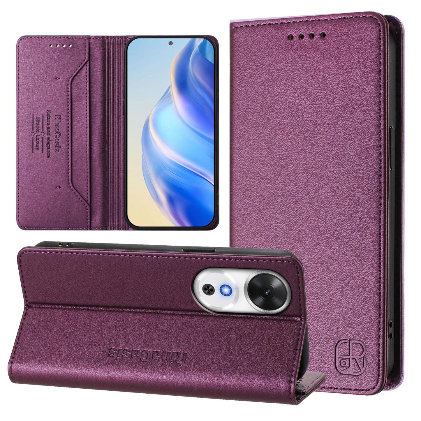 Honor Play 60 Dual-Folded Magnetic Suction RFID Blocking PU Leather Wallet Phone Case with Card Slots, Cash Pocket, Kickstand, Full Protective Flip Cover