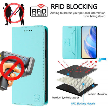 Honor 400 Pro 160.8mm Dual-Folded Magnetic Suction RFID Blocking PU Leather Wallet Phone Case with Card Slots, Cash Pocket, Kickstand, Full Protective Flip Cover
