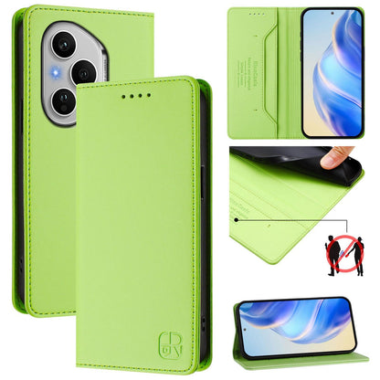 Honor 400 Pro 160.8mm Dual-Folded Magnetic Suction RFID Blocking PU Leather Wallet Phone Case with Card Slots, Cash Pocket, Kickstand, Full Protective Flip Cover
