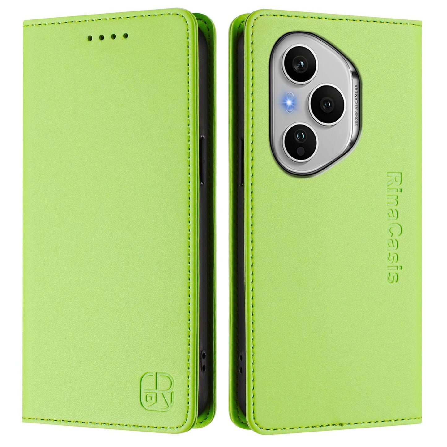 Honor 400 Pro 160.8mm Dual-Folded Magnetic Suction RFID Blocking PU Leather Wallet Phone Case with Card Slots, Cash Pocket, Kickstand, Full Protective Flip Cover
