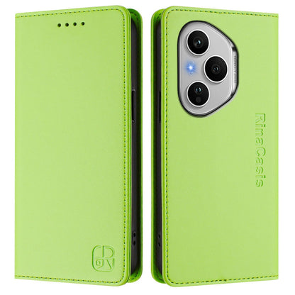 Honor 400 Pro 160.8mm Dual-Folded Magnetic Suction RFID Blocking PU Leather Wallet Phone Case with Card Slots, Cash Pocket, Kickstand, Full Protective Flip Cover