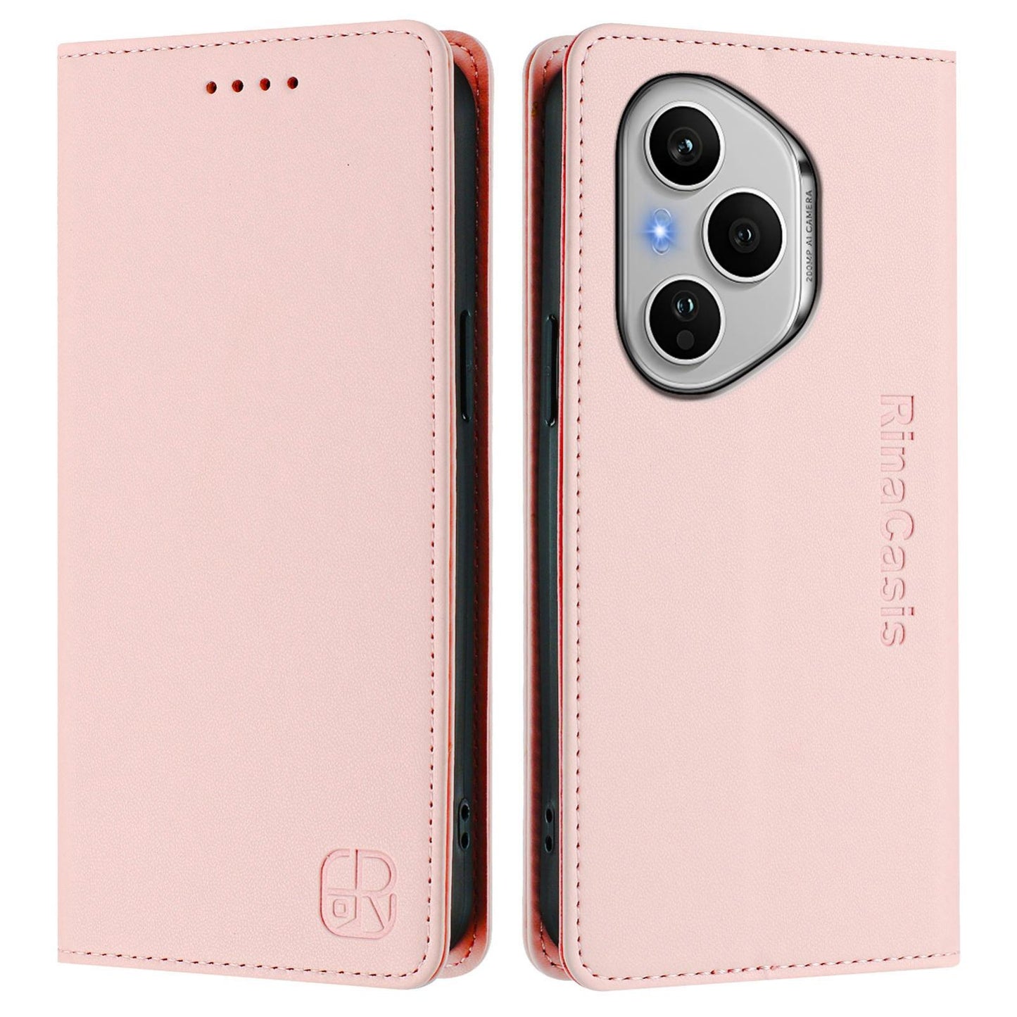 Honor 400 Pro 160.8mm Dual-Folded Magnetic Suction RFID Blocking PU Leather Wallet Phone Case with Card Slots, Cash Pocket, Kickstand, Full Protective Flip Cover
