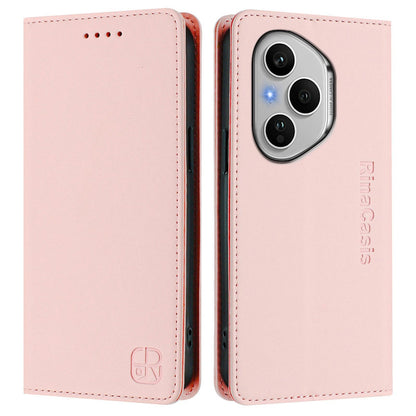 Honor 400 Pro 160.8mm Dual-Folded Magnetic Suction RFID Blocking PU Leather Wallet Phone Case with Card Slots, Cash Pocket, Kickstand, Full Protective Flip Cover