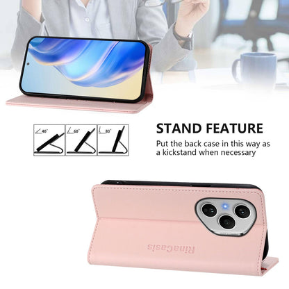 Honor 400 Pro 160.8mm Dual-Folded Magnetic Suction RFID Blocking PU Leather Wallet Phone Case with Card Slots, Cash Pocket, Kickstand, Full Protective Flip Cover