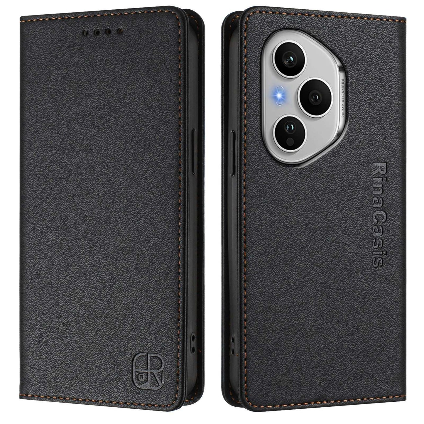 Honor 400 Pro 160.8mm Dual-Folded Magnetic Suction RFID Blocking PU Leather Wallet Phone Case with Card Slots, Cash Pocket, Kickstand, Full Protective Flip Cover
