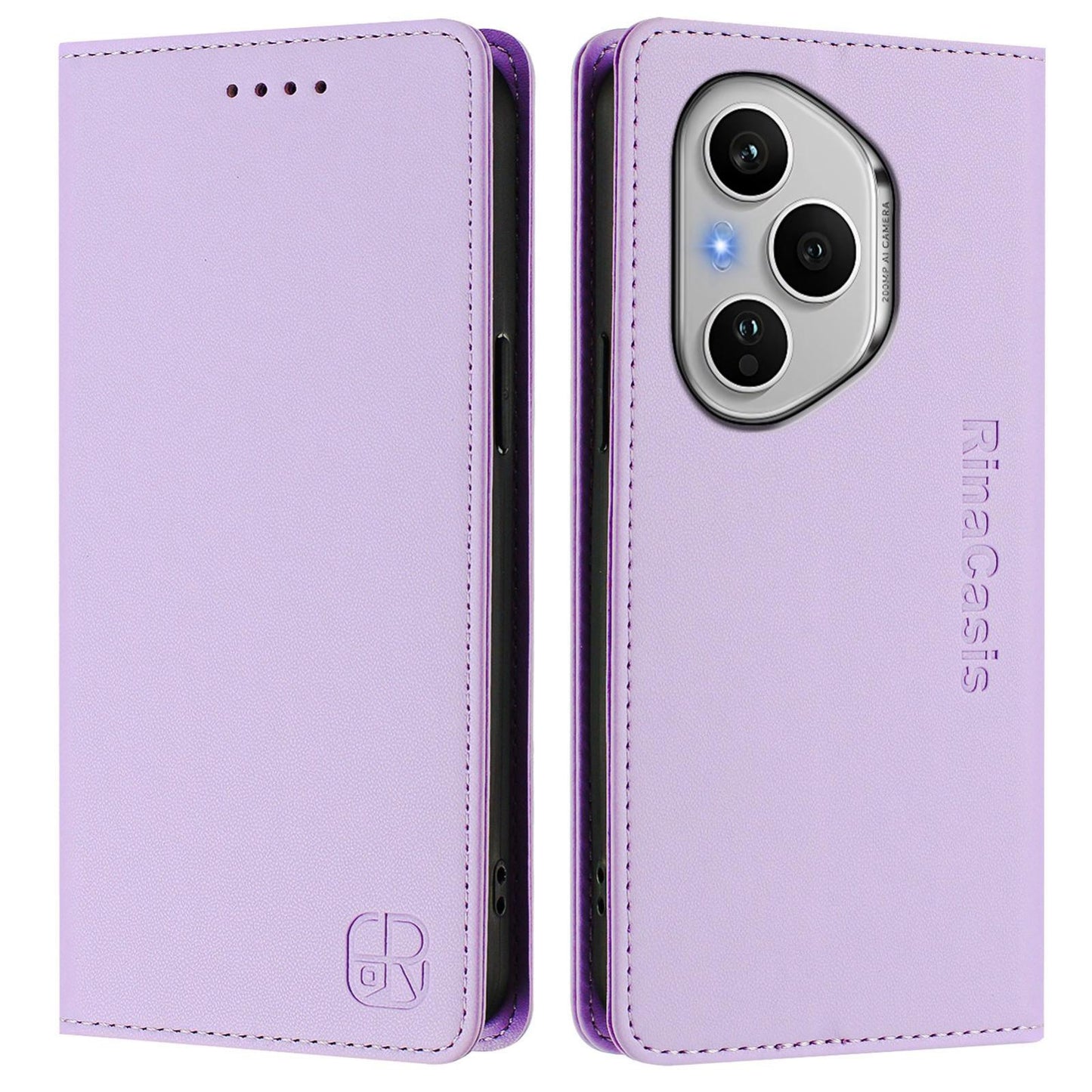 Honor 400 Pro 160.8mm Dual-Folded Magnetic Suction RFID Blocking PU Leather Wallet Phone Case with Card Slots, Cash Pocket, Kickstand, Full Protective Flip Cover