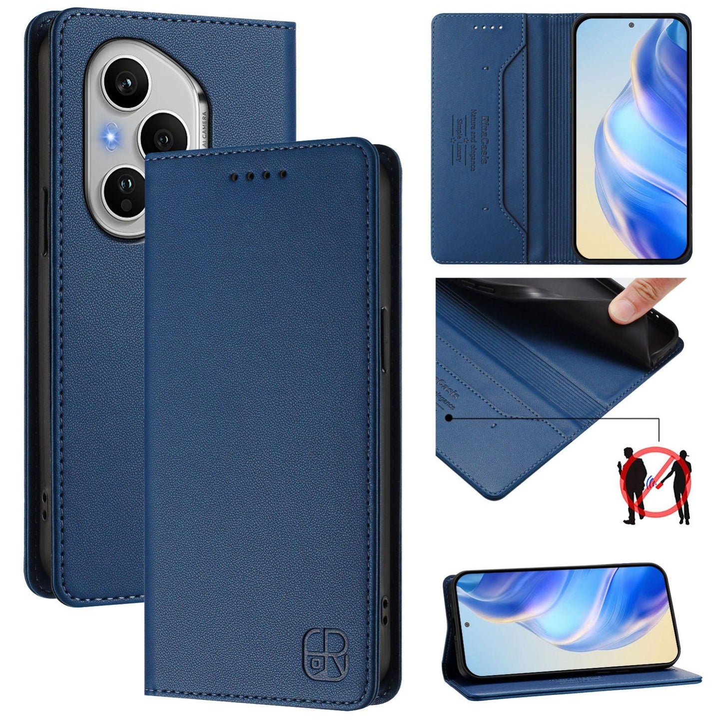 Honor 400 Pro 160.8mm Dual-Folded Magnetic Suction RFID Blocking PU Leather Wallet Phone Case with Card Slots, Cash Pocket, Kickstand, Full Protective Flip Cover