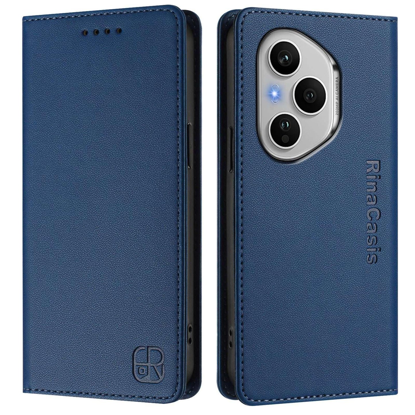 Honor 400 Pro 160.8mm Dual-Folded Magnetic Suction RFID Blocking PU Leather Wallet Phone Case with Card Slots, Cash Pocket, Kickstand, Full Protective Flip Cover
