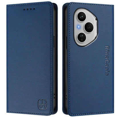 Honor 400 Pro 160.8mm Dual-Folded Magnetic Suction RFID Blocking PU Leather Wallet Phone Case with Card Slots, Cash Pocket, Kickstand, Full Protective Flip Cover
