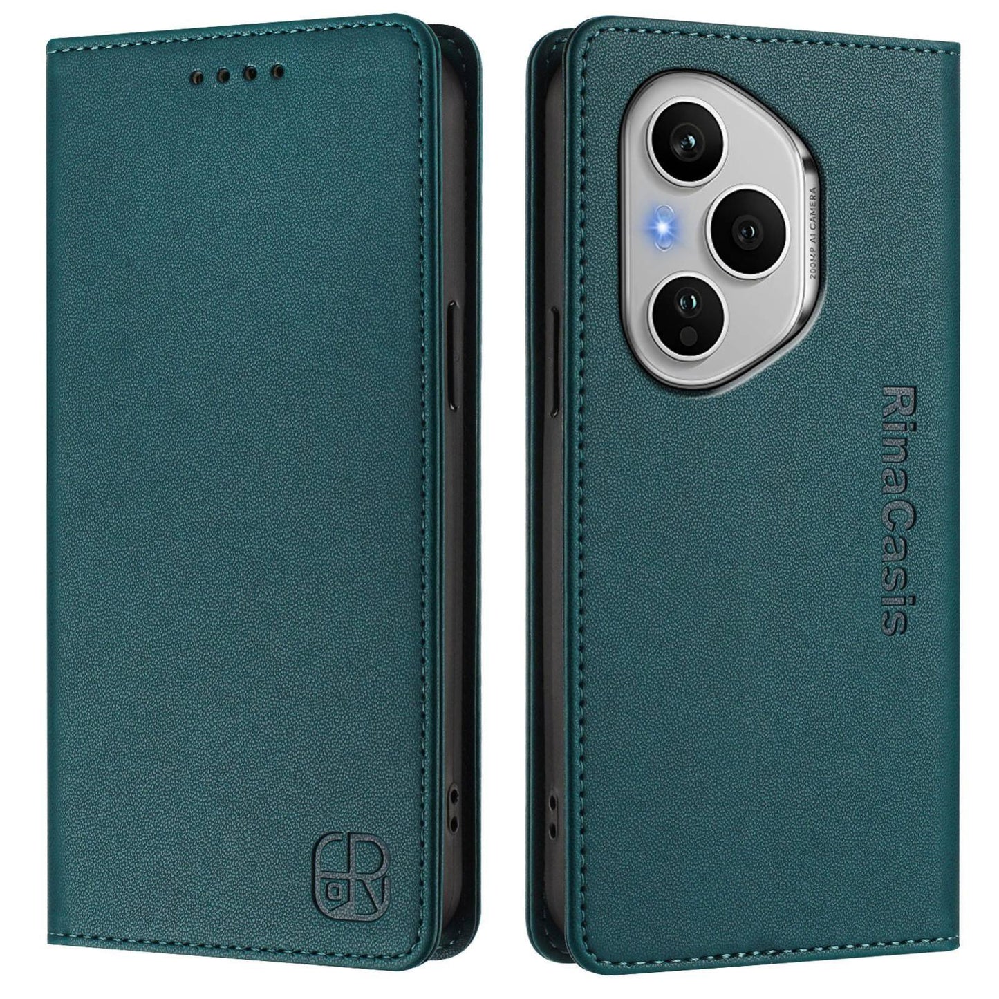 Honor 400 Pro 160.8mm Dual-Folded Magnetic Suction RFID Blocking PU Leather Wallet Phone Case with Card Slots, Cash Pocket, Kickstand, Full Protective Flip Cover
