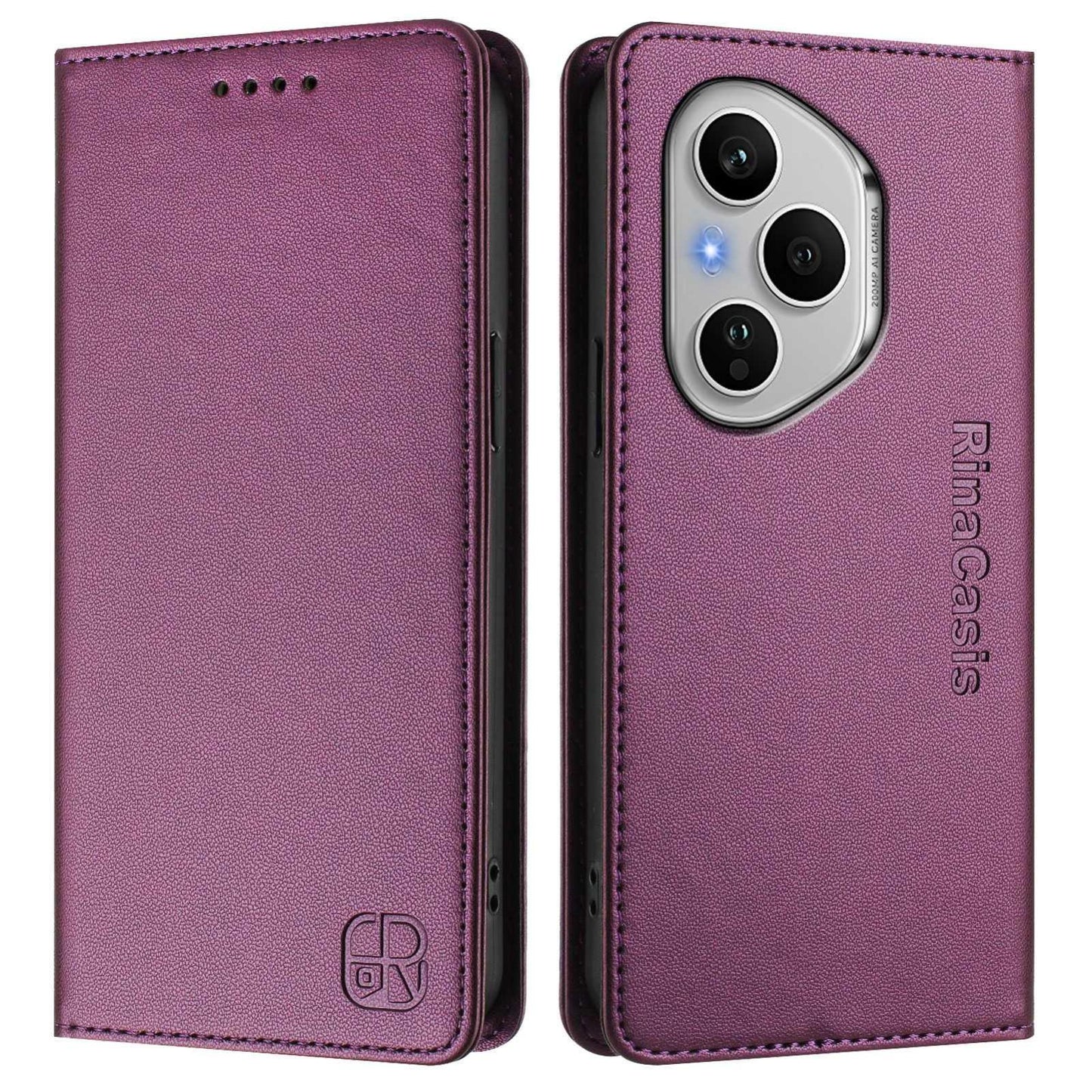 Honor 400 Pro 160.8mm Dual-Folded Magnetic Suction RFID Blocking PU Leather Wallet Phone Case with Card Slots, Cash Pocket, Kickstand, Full Protective Flip Cover