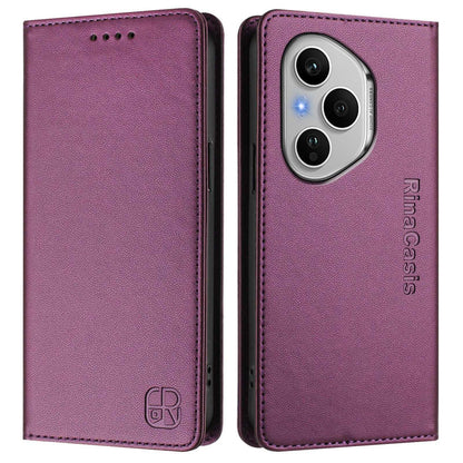 Honor 400 Pro 160.8mm Dual-Folded Magnetic Suction RFID Blocking PU Leather Wallet Phone Case with Card Slots, Cash Pocket, Kickstand, Full Protective Flip Cover