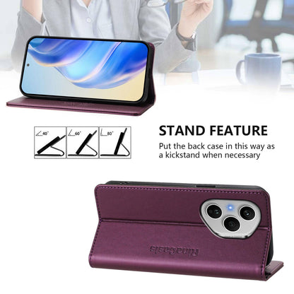 Honor 400 Pro 160.8mm Dual-Folded Magnetic Suction RFID Blocking PU Leather Wallet Phone Case with Card Slots, Cash Pocket, Kickstand, Full Protective Flip Cover