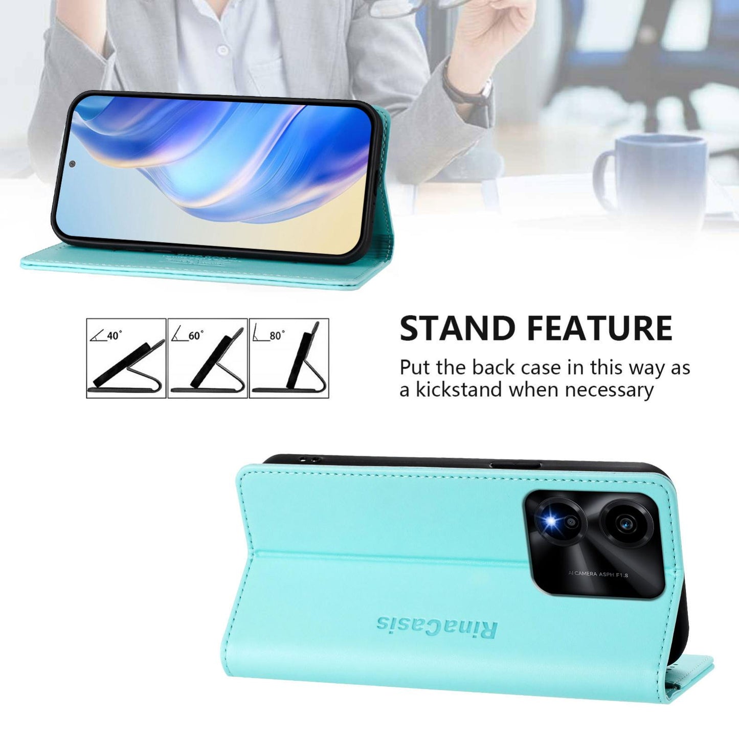 Honor X5c Plus Dual-Folded Magnetic Suction RFID Blocking PU Leather Wallet Phone Case with Card Slots, Cash Pocket, Kickstand, Full Protective Flip Cover