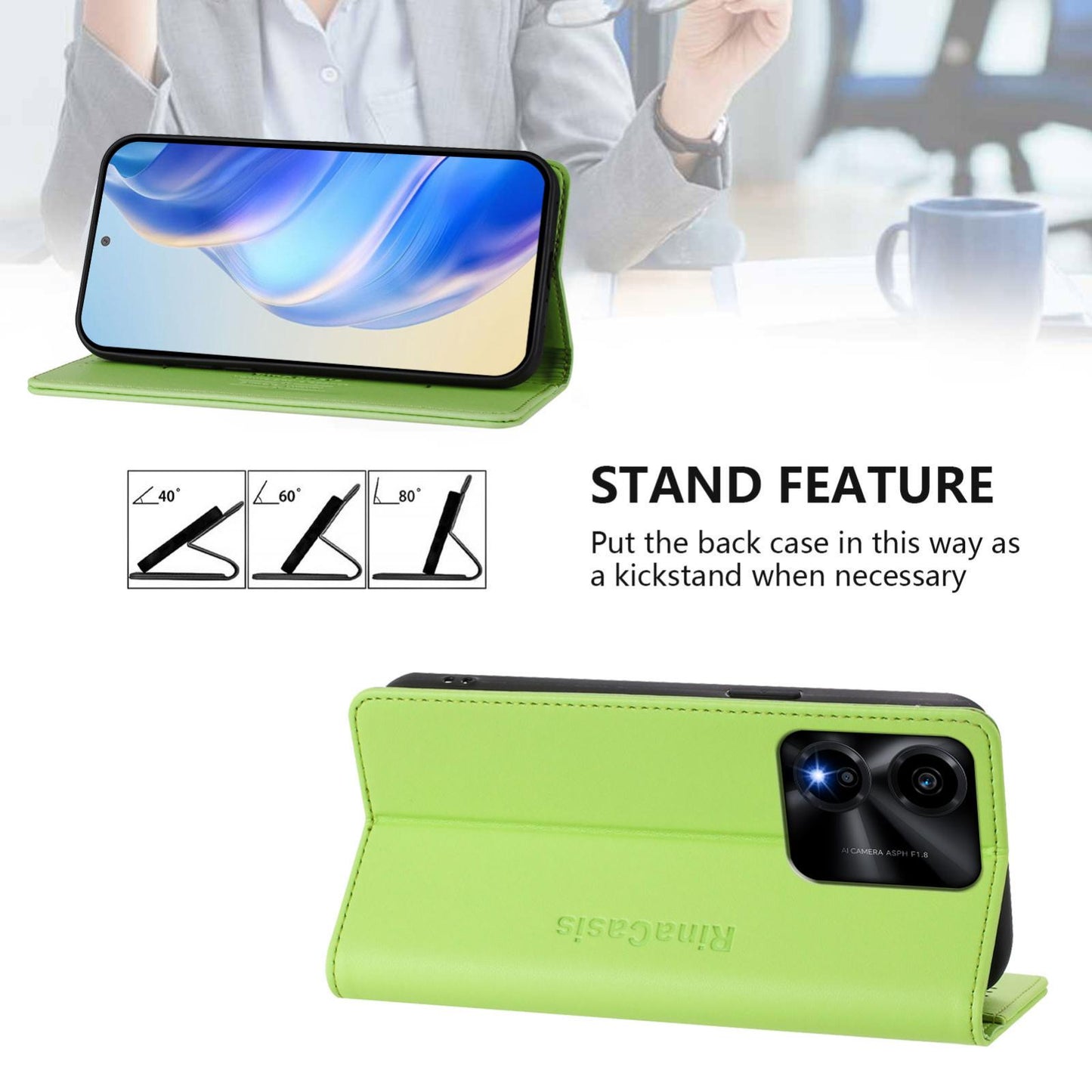 Honor X5c Plus Dual-Folded Magnetic Suction RFID Blocking PU Leather Wallet Phone Case with Card Slots, Cash Pocket, Kickstand, Full Protective Flip Cover