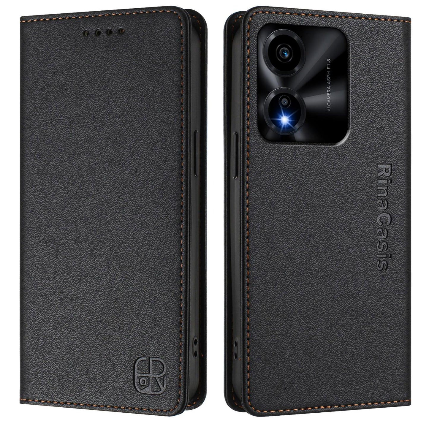 Honor X5c Plus Dual-Folded Magnetic Suction RFID Blocking PU Leather Wallet Phone Case with Card Slots, Cash Pocket, Kickstand, Full Protective Flip Cover