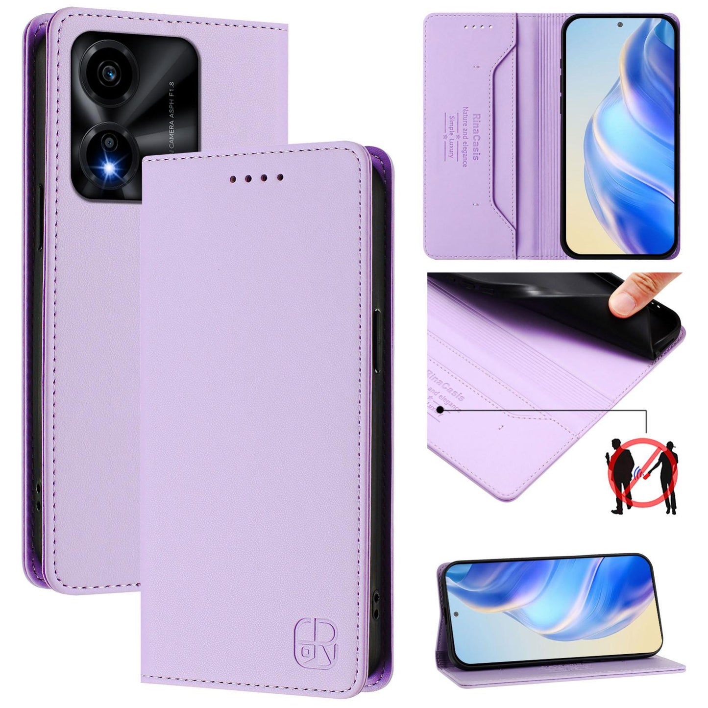 Honor X5c Plus Dual-Folded Magnetic Suction RFID Blocking PU Leather Wallet Phone Case with Card Slots, Cash Pocket, Kickstand, Full Protective Flip Cover