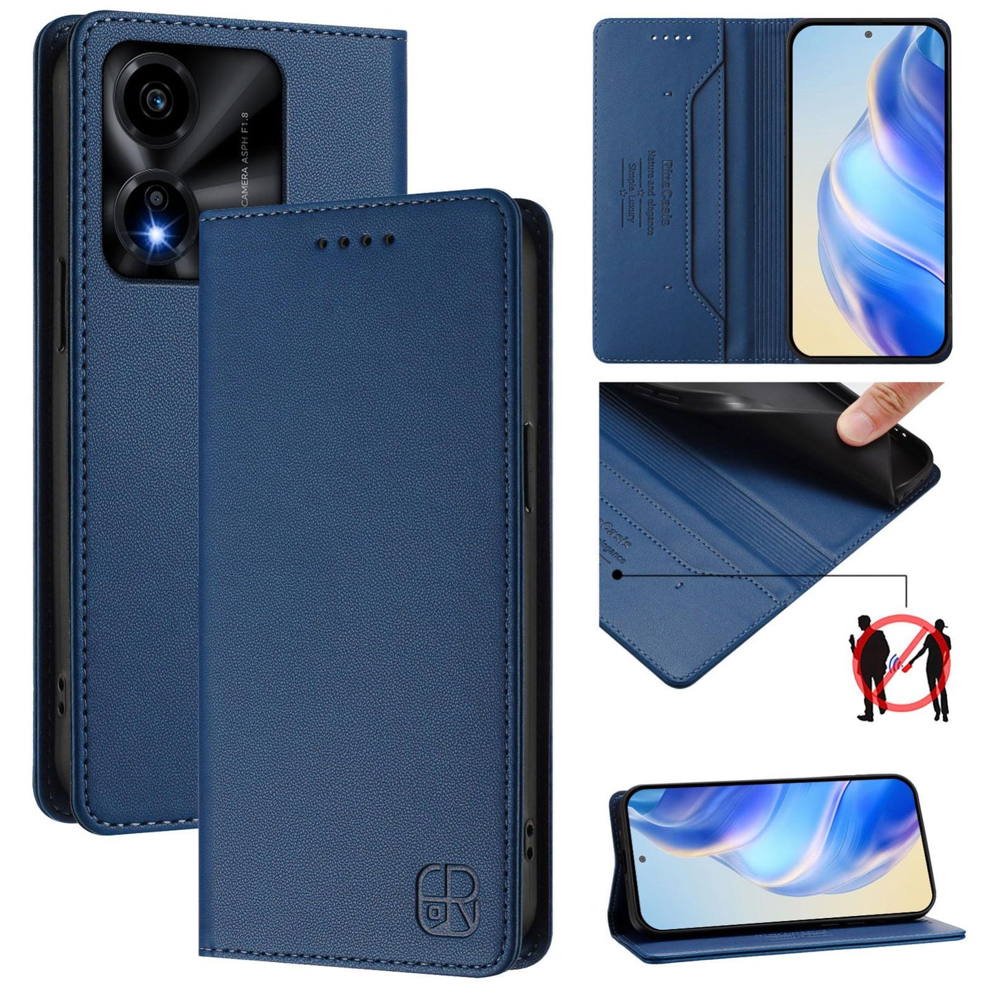 Honor X5c Plus Dual-Folded Magnetic Suction RFID Blocking PU Leather Wallet Phone Case with Card Slots, Cash Pocket, Kickstand, Full Protective Flip Cover