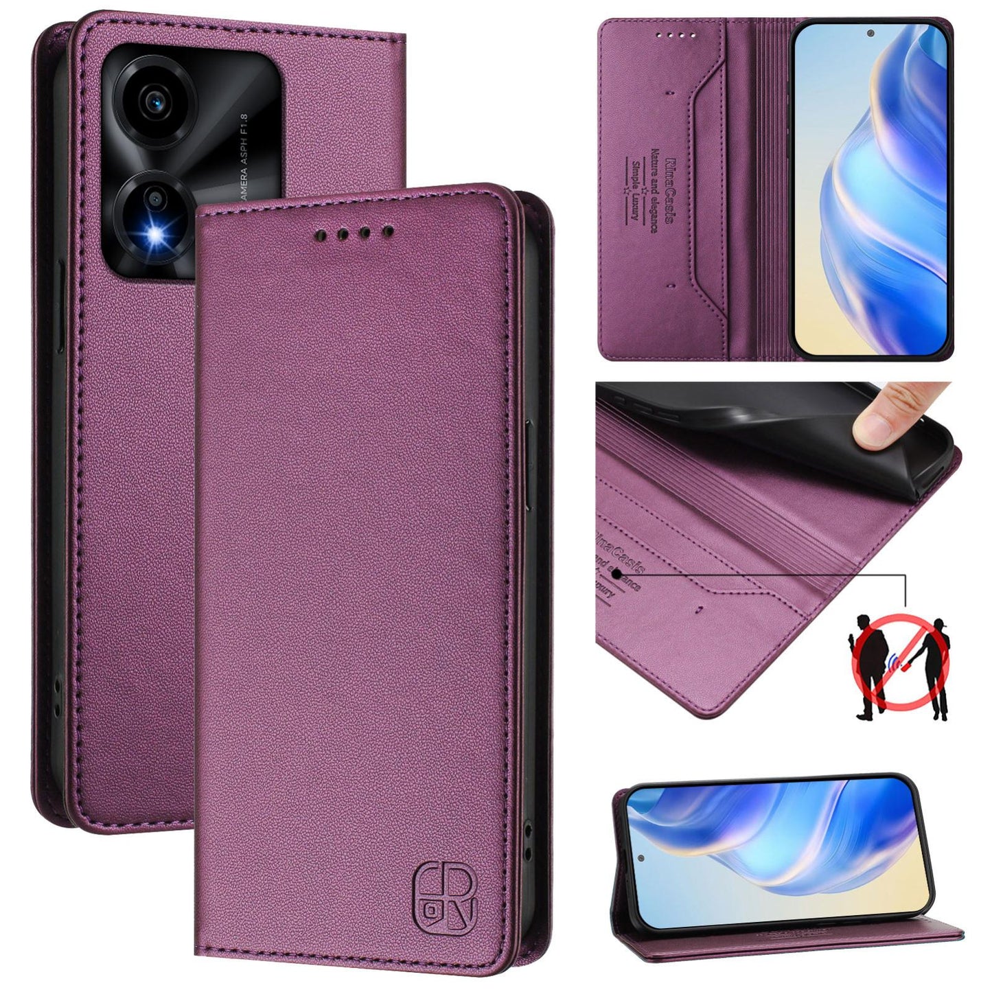 Honor X5c Plus Dual-Folded Magnetic Suction RFID Blocking PU Leather Wallet Phone Case with Card Slots, Cash Pocket, Kickstand, Full Protective Flip Cover