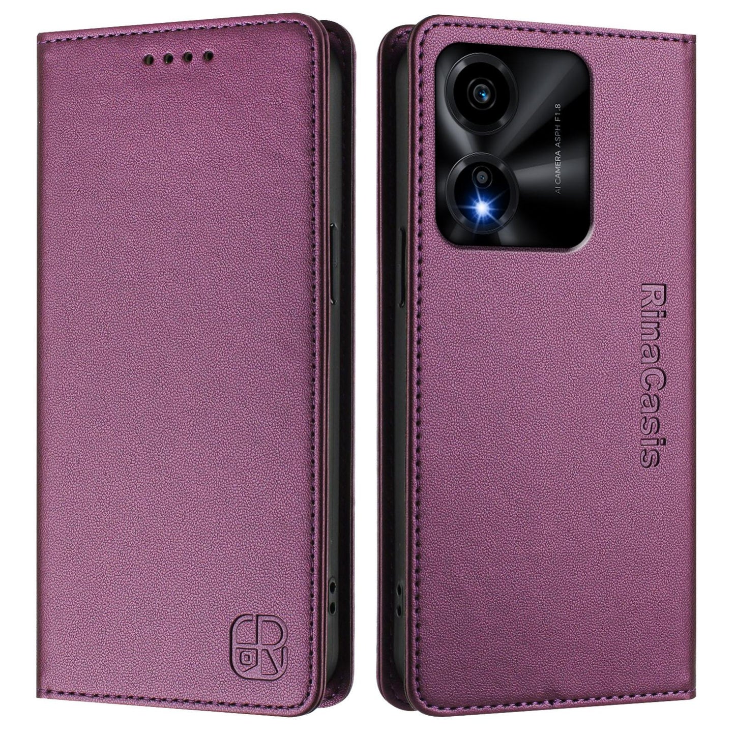 Honor X5c Plus Dual-Folded Magnetic Suction RFID Blocking PU Leather Wallet Phone Case with Card Slots, Cash Pocket, Kickstand, Full Protective Flip Cover